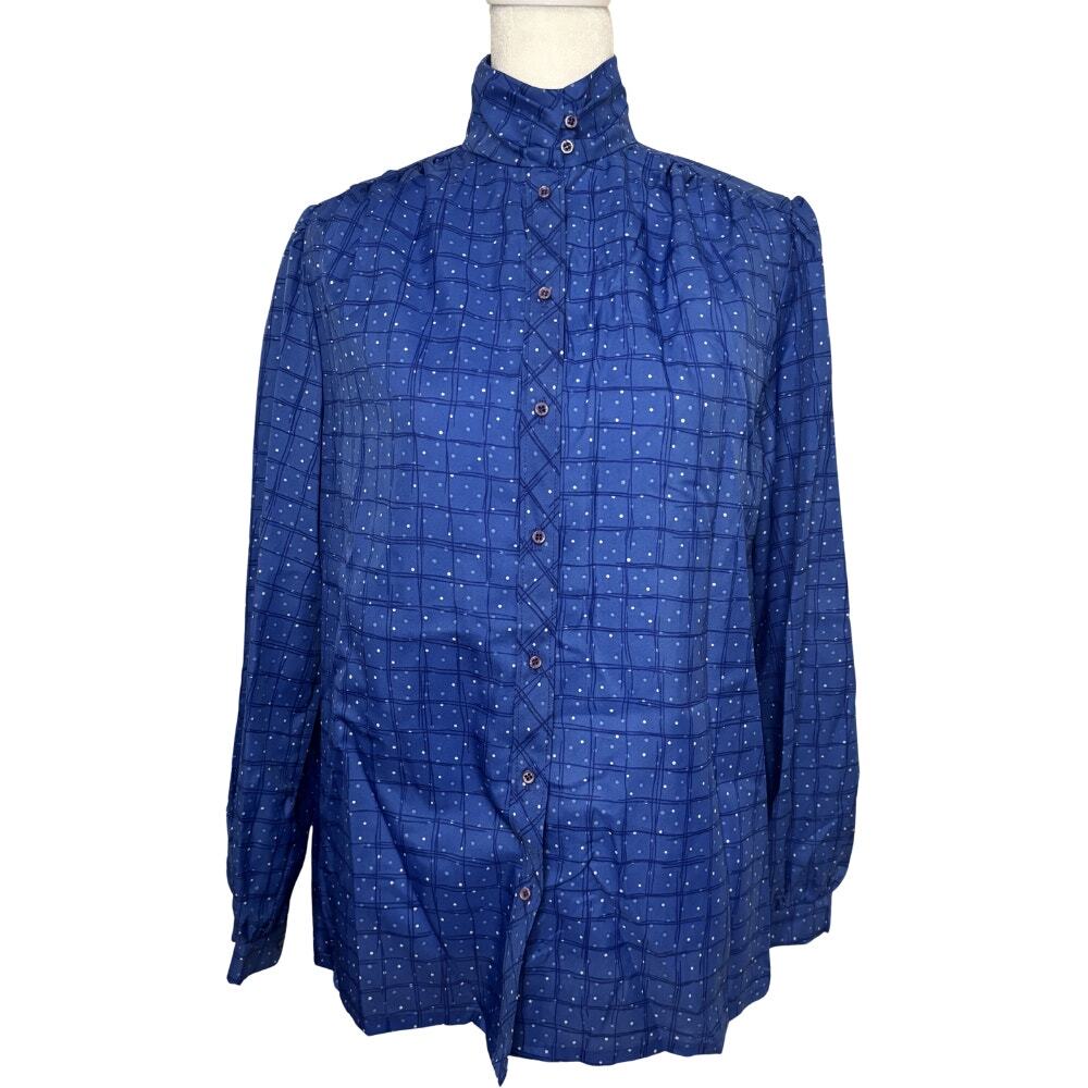 Contessa Monique Florence Alper Vintage 70s Blue Polka Dot Blouse circa 1970s
